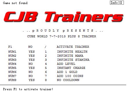 魔方世界Cube World八項(xiàng)修改器 綠色版 0