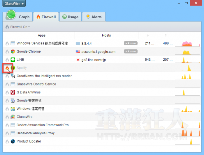 GlassWire(免費(fèi)網(wǎng)絡(luò)防火墻) v1.0.35b 官方中文版 1