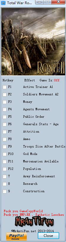 羅馬2全面戰(zhàn)爭(zhēng)帝皇版十五項(xiàng)修改器 v2.2.0 綠色版 0