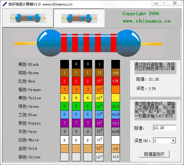 色環(huán)電阻計(jì)算器 v1.0 綠色版_支持4環(huán)、5環(huán)電阻 0