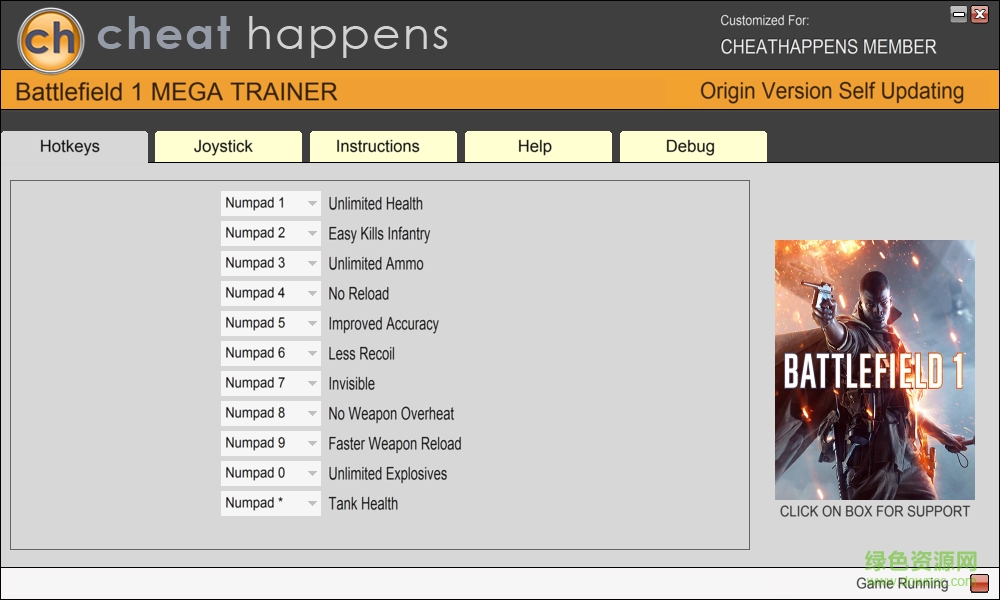 戰(zhàn)地1十一項修改器 v1.0 綠色版 0