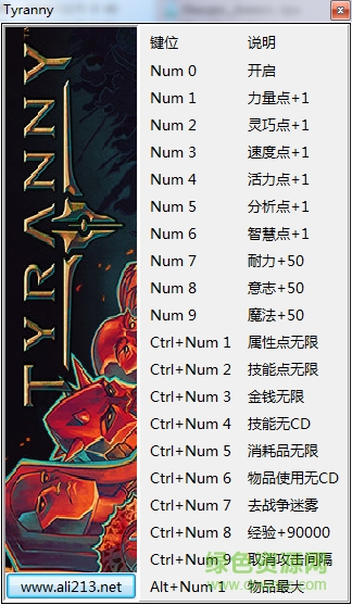 暴君Tyranny十九項修改器 v1.0.1 綠色通用版 0