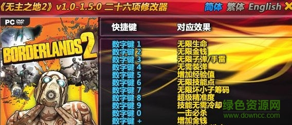 無主之地2修改器 綠色免費(fèi)版 0