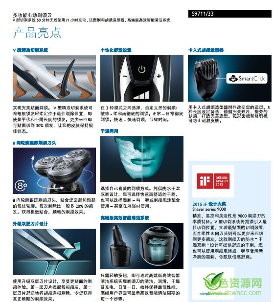 飛利浦剃須刀s9711/33中文說明書 pdf高清版 0