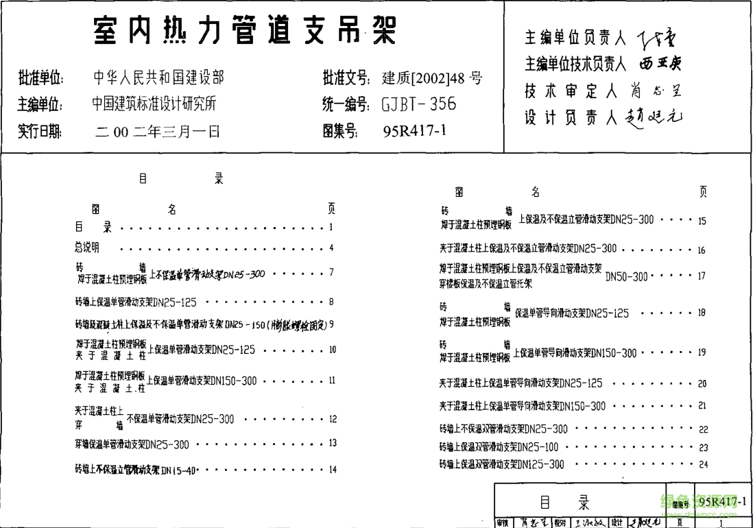 95R417-1室內(nèi)熱力管道支架圖集 pdf高清電子版 0