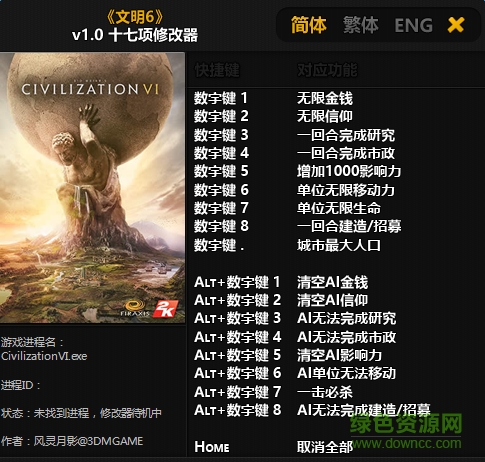 文明6十七項(xiàng)修改器 v1.0 中文版 0