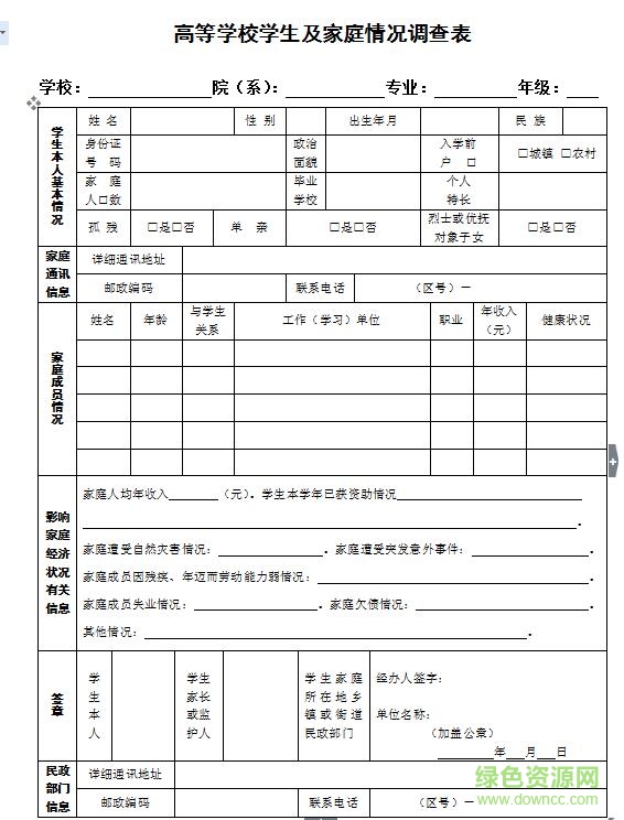 2019國家助學(xué)金申請表