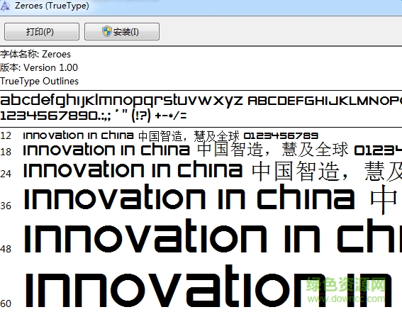 zeroes英文字體0