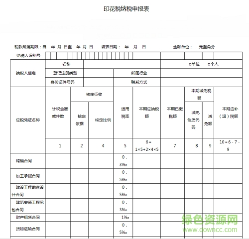 2018印花稅納稅申報(bào)表范本 最新正式版 0