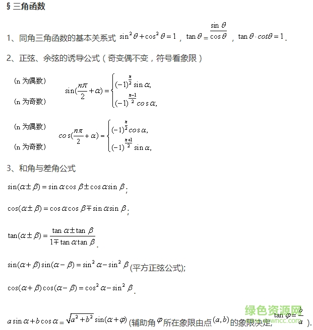 2017高中數(shù)學必背公式大全 for 文/理科_完美版 0