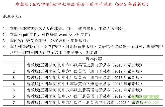 魯教版七年級下冊英語電子課本下載