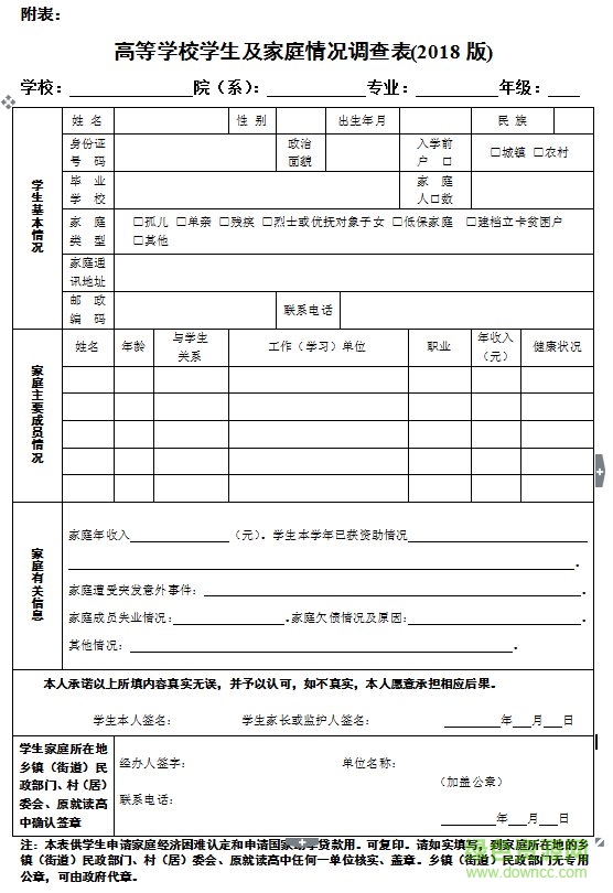 高等學(xué)校學(xué)生及情況調(diào)查表
