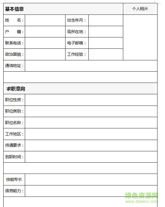 廚師簡歷表下載 廚師簡歷模板表格下載