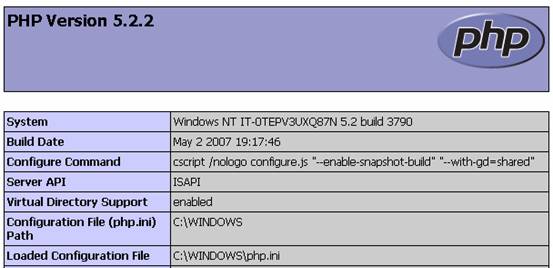 Win2003+IIS6.0+php5.2.2+MySQL 5.0.41+ZendOptimizer 3.2.8 +phpMyAdmin 2.10.1環(huán)境配置安裝教程圖文詳解 - 凌云 - 揚(yáng)帆